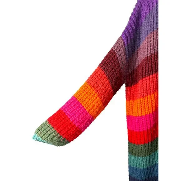 Farm Rio Chunky Wool Rainbow Cardigan Sweater Long Line Oversized Medium Large - Picture 5 of 7